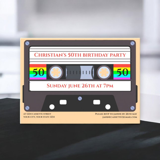 Vintage Einladung zum Geburtstag einer Kassette (vintage cassette birthday invitation fully editable so you can add any age )