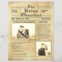 Vintage Einladung zur Hochzeit in Zeitungen