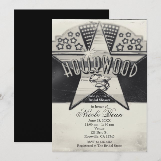 Vintage Einladungen aus Hollywood Black & White (Vorne/Hinten)