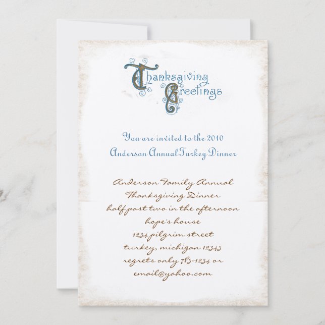 Vintage Einladungen nach Erntedank (Vorderseite)