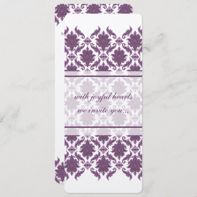Vintage Einladungen zu einer Lila Damassohle (Vorne/Hinten)