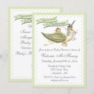 Vintage-Einladungen zur Babyparty mit Storch-Motiv Einladung