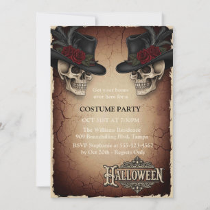 Vintage Einladungskarte Halloween Gothic Skulls Einladung
