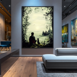 Vintage Einsamkeit - Mensch und Hund in ruhiger Na Poster