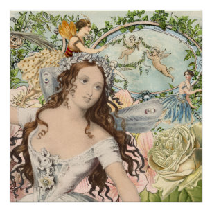 Vintage Eintagsfliege-Feen und Blumen Poster