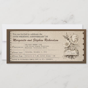 vintage Eintrittskarte Hochzeit Jubiläumseinladung Einladung