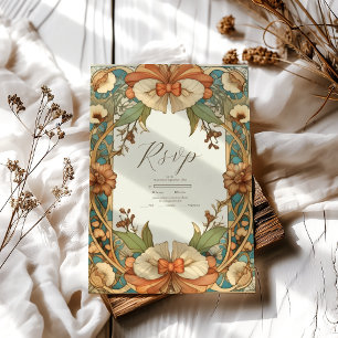 Vintage Einzigartige Florale Art Nouveau Hochzeit  RSVP Karte