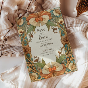 Vintage Einzigartige Hochzeit im floralen Jugendst Save The Date
