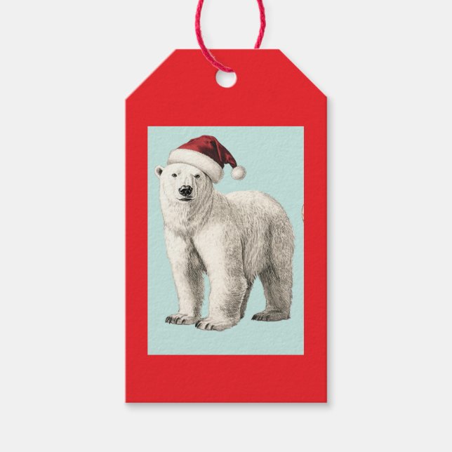 VINTAGE EISBÄR MIT SANTAMÜTZE GESCHENKANHÄNGER (Vorderseite)