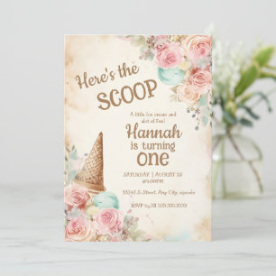 Vintage-Eiscreme, Blumen und Eiswaffel Einladung