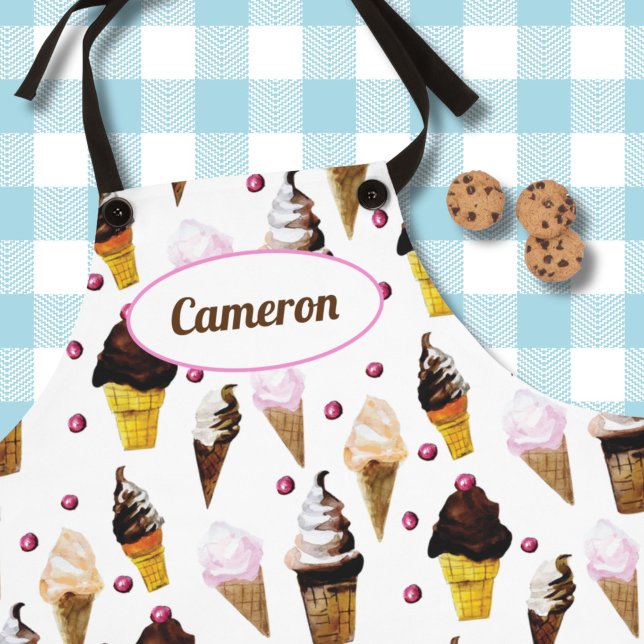 Vintage Eiscreme, handIllustriert Schürze (This cute ice cream apron features my own hand-painted cherries and ice cream cones.)