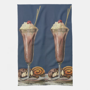 Vintage Eiscreme-Shake, gepeitschte Creme & Cherry Geschirrtuch