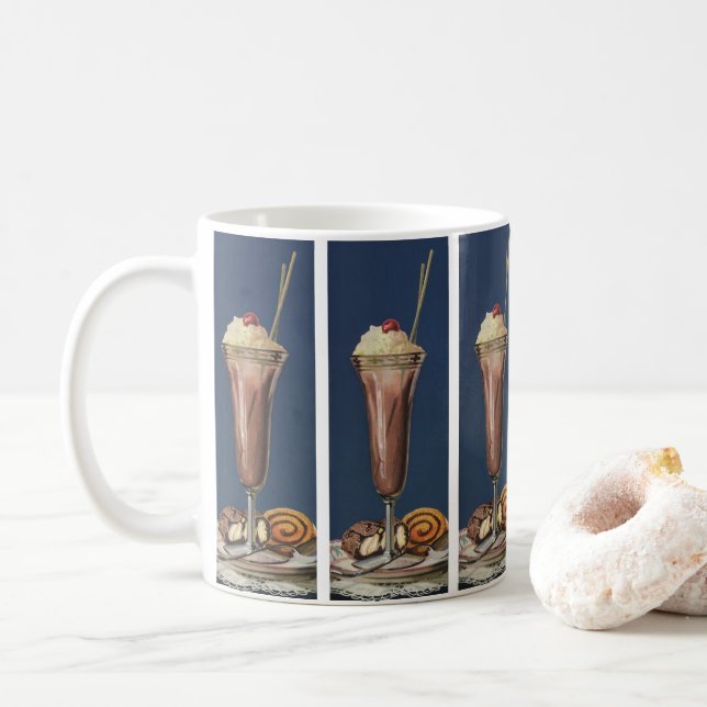 Vintage Eiscreme-Shake, gepeitschte Creme & Cherry Kaffeetasse (Mit Donut)
