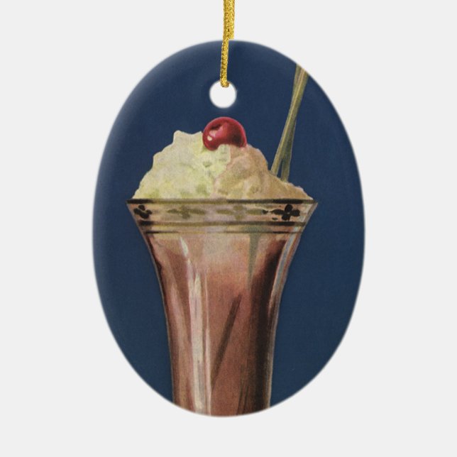 Vintage Eiscreme-Shake, gepeitschte Creme & Cherry Keramikornament (Vorne)