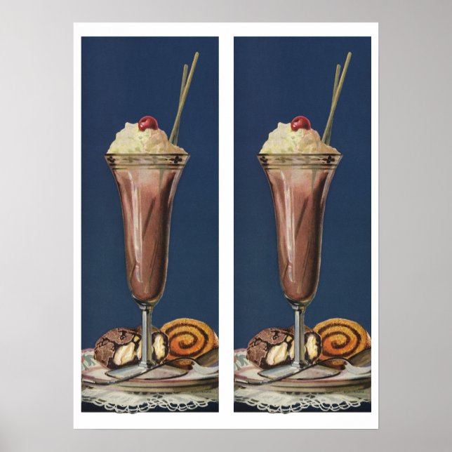 Vintage Eiscreme-Shake, gepeitschte Creme & Cherry Poster (Vorne)