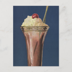 Vintage Eiscreme-Shake, gepeitschte Creme & Cherry Postkarte