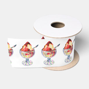 Vintage Eiscreme-Sundae niedlich, rot-weiß Satinband