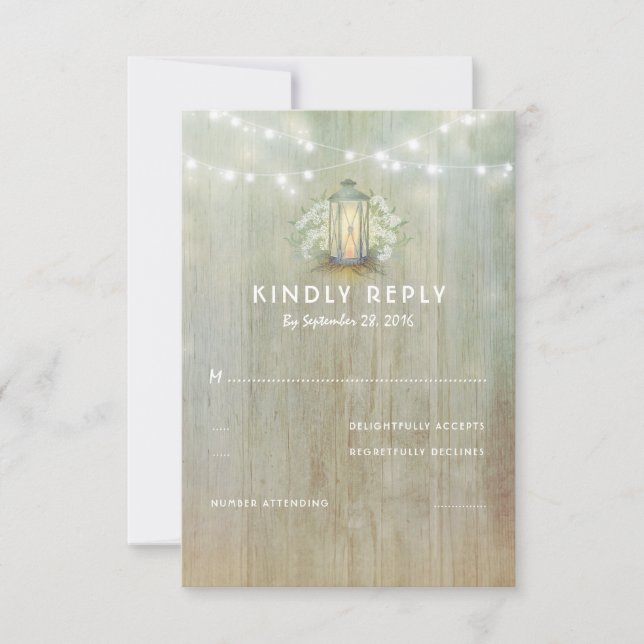 Vintage Eisen Lattern White Florals Wedding RSVP (Vorderseite)