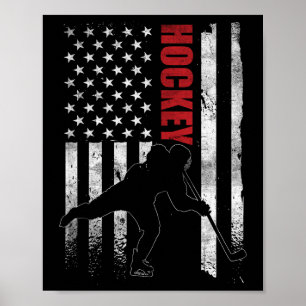 Vintage-Eishockey-Amerikanische-Flagge-Eishockeysp Poster