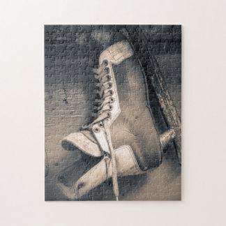 Vintage-Eishockeyschlittschuh BW Puzzle