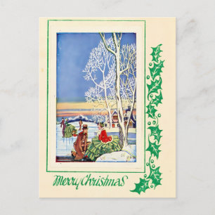 Vintage-Eislauf- und Schneewinterferien der 1920er Postkarte