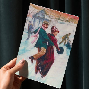 Vintage-Eislauf-Weihnachten viktorianische Eleganz Feiertagskarte