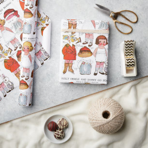Vintage-Eislaufen ⛸ Papierpuppen-Geschenkpapier Geschenkpapier