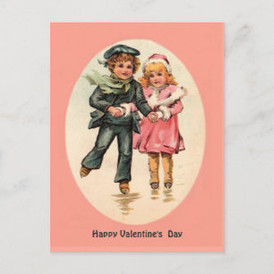 Vintage Eislaufpaar - Valentinstag Feiertagspostkarte