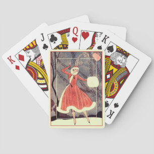 Vintage-Eislauft Dame französischer Weihnachtsurla Spielkarten