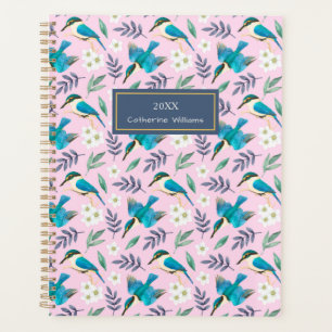 Vintage Eisvögel Blumen Rosa Muster Name Planer