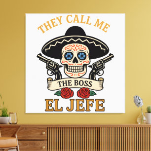 Vintage El Jefe Zucker-Schädel-Chef Cinco de Mayo Leinwanddruck
