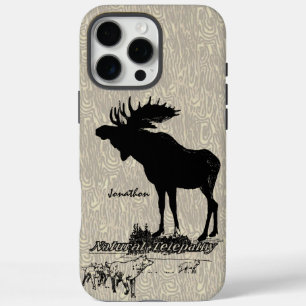 Vintage-Elch-und-Wolf-Holzoptik-iPhone-Hülle iPhone 16 Pro Max Hülle