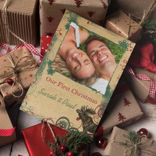 Vintage-Elch Unser erstes Weihnachten Foto-Postkar