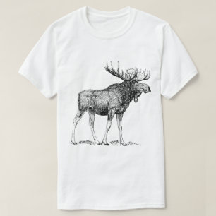 Vintage-Elch-Wildtier-Gravur-Kunst T-Shirt