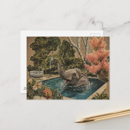 Vintage-Elefant im Pool Postkarte