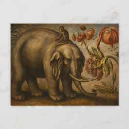 Vintage Elefant und Affe Botanische Ölgemälde Postkarte