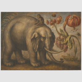 Vintage Elefant und Affe Botanische Ölgemälde Seidenpapier