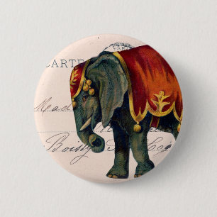 Vintage-Elefanten-Postkarten-Digitalkunst Button