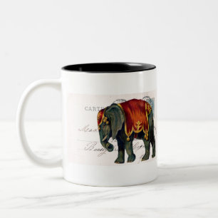 Vintage-Elefanten-Postkarten-Digitalkunst Zweifarbige Tasse