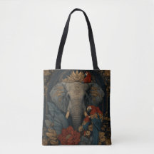 Vintage-Elefanten- und Papageien-Botanik-Tasche |