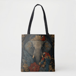 Vintage-Elefanten- und Papageien-Botanik-Tasche |