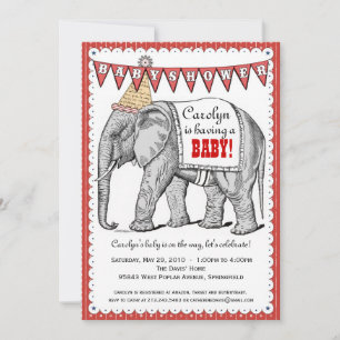 Vintage-Elefanten-Zirkusparade-Baby-Shower-Einladu Einladung