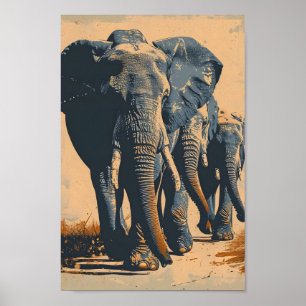 Vintage Elefantenherde: Ruhe in der Natur Poster