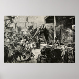 Vintage Elefantenzoo Gravieren von Kindern Poster