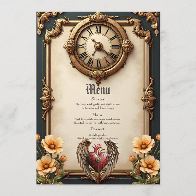 Vintage elegance: an elegant clock and heart. menükarte (Vorderseite)