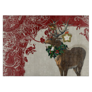 Vintage Elegance Christmas Deer Antlers Damask Schneidebrett