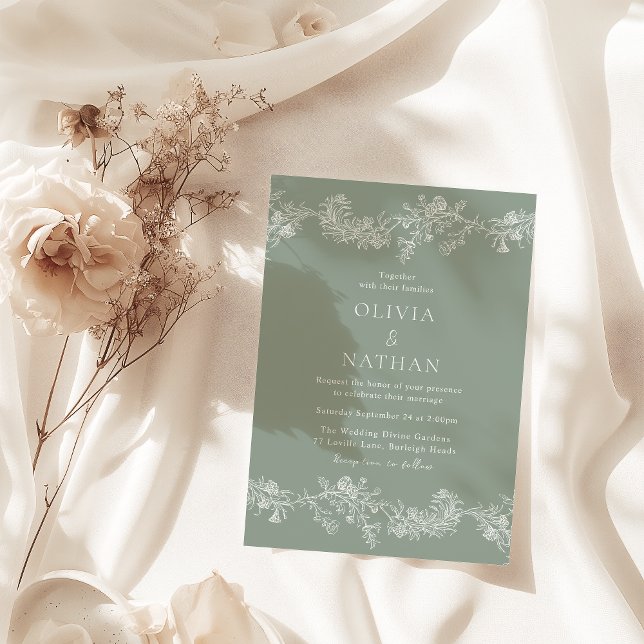 Vintage Elegance Classic Blumenweih Grüne Hochzeit Einladung (Von Creator hochgeladen)