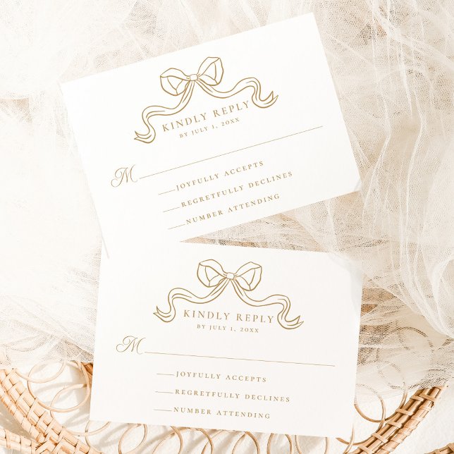 Vintage Elegance Gold Bow Wedding RSVP Begleitkarte (Von Creator hochgeladen)