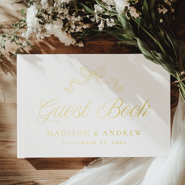 Vintage Elegance Gold Foil Bow Foto Hochzeit Gästebuch (Von Creator hochgeladen)