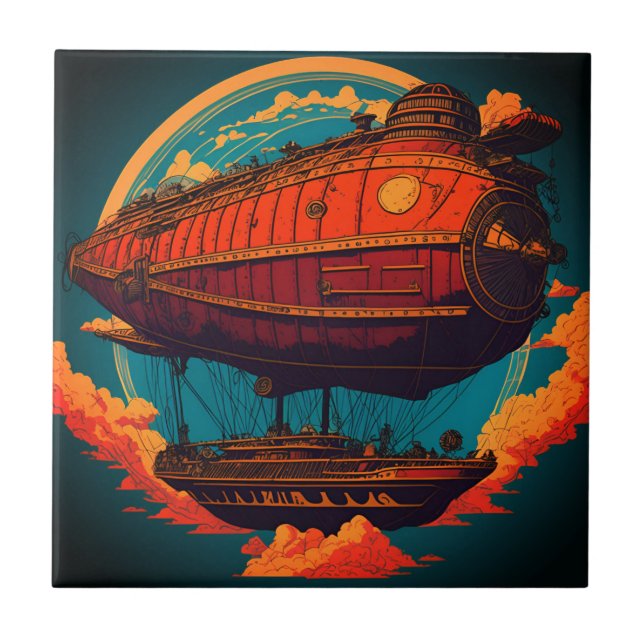 Vintage Elegance - Majestic Steampunk Airship Fliese (Vorderseite)
